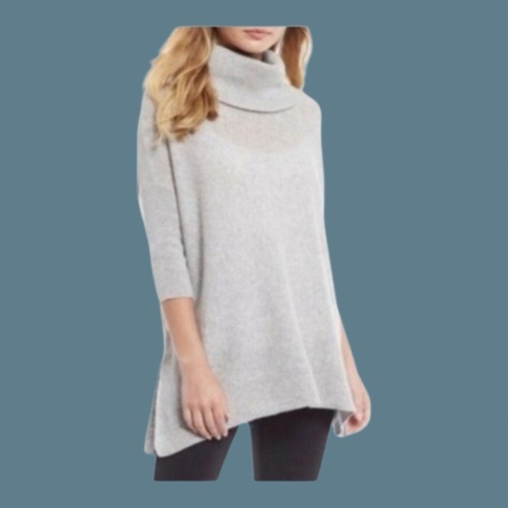 Antonio Melani sz M 100% Cashmere Cowl Neck Sweater relaxed tunic 3/4 sleeve
